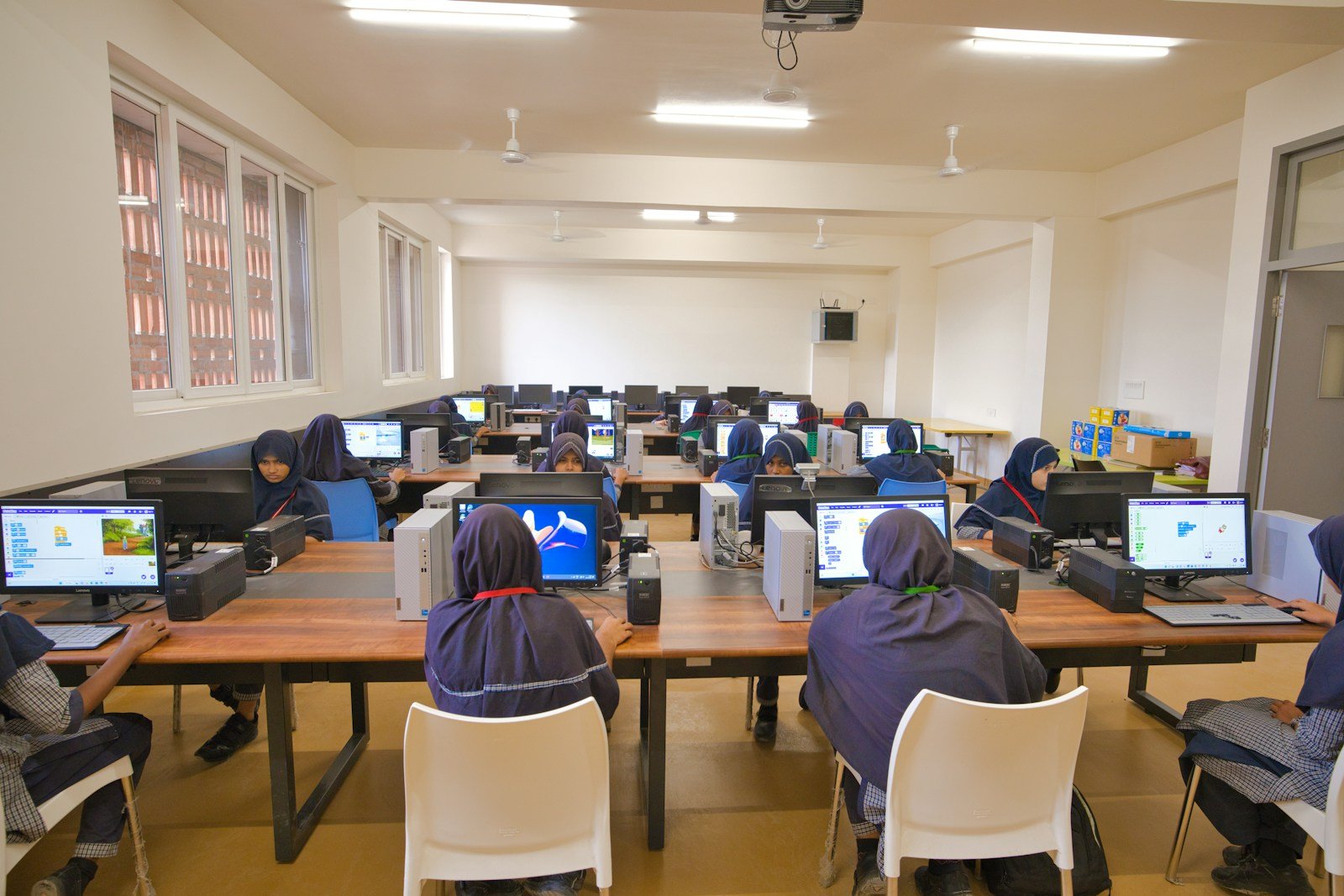 Indian students in computer lab